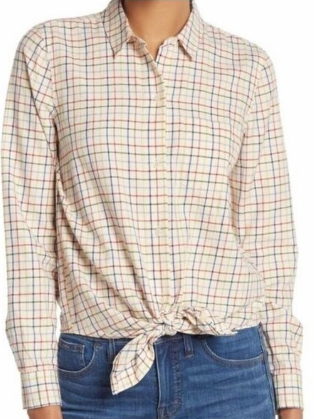 Madewell Multicolor Tattersall Plaid Button Up Boyfriend Shirt Size Small